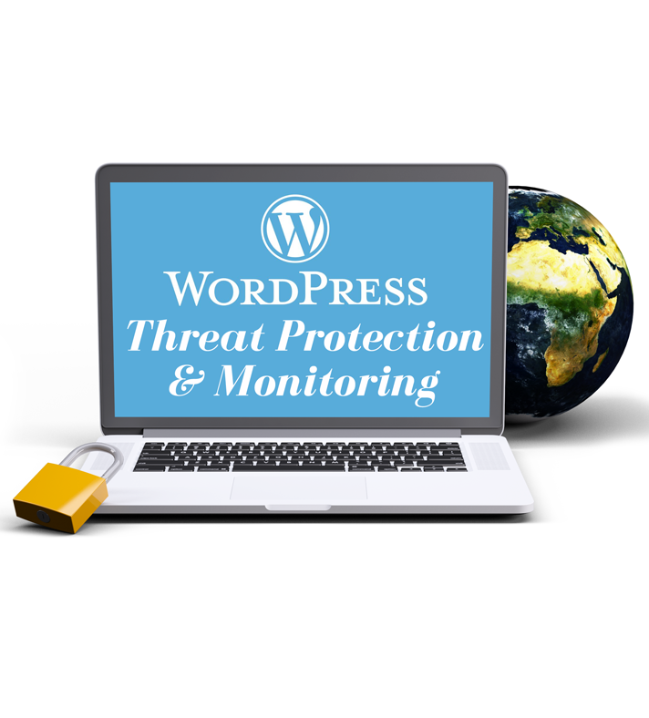 A laptop with a lock that represents WordPress threat protection.